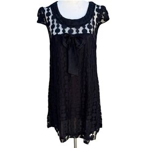 Bloom‎ Coquette Whimsigoth Mesh Dark Romance Bow Babydoll Mini Dress Black M
